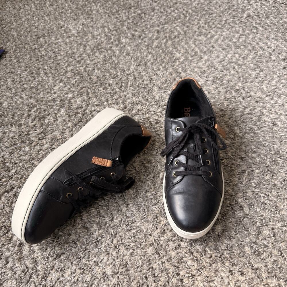 Born Mira Black Leather Platform Sneakers Shoe Low Top Casual Comfort size 11 M
